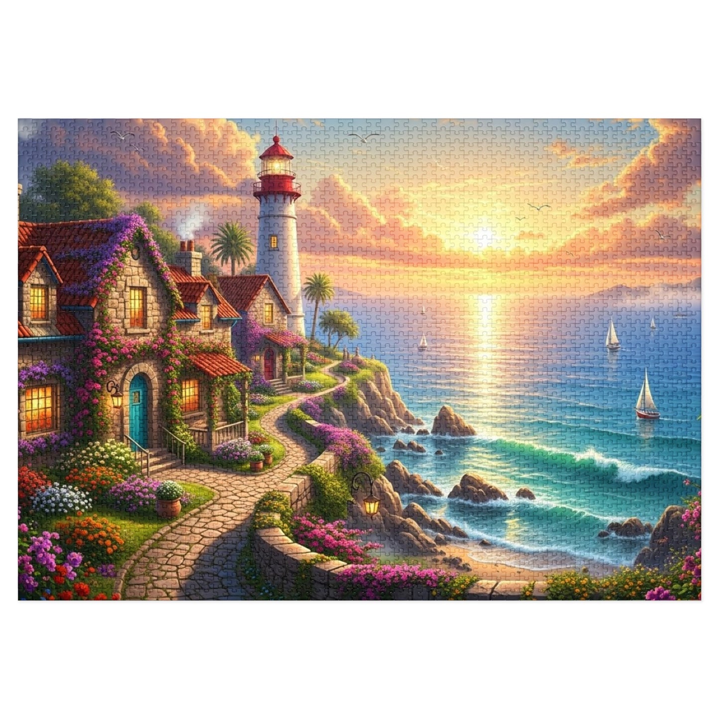 Coastal Lighthouse Sunset Jigsaw Puzzle