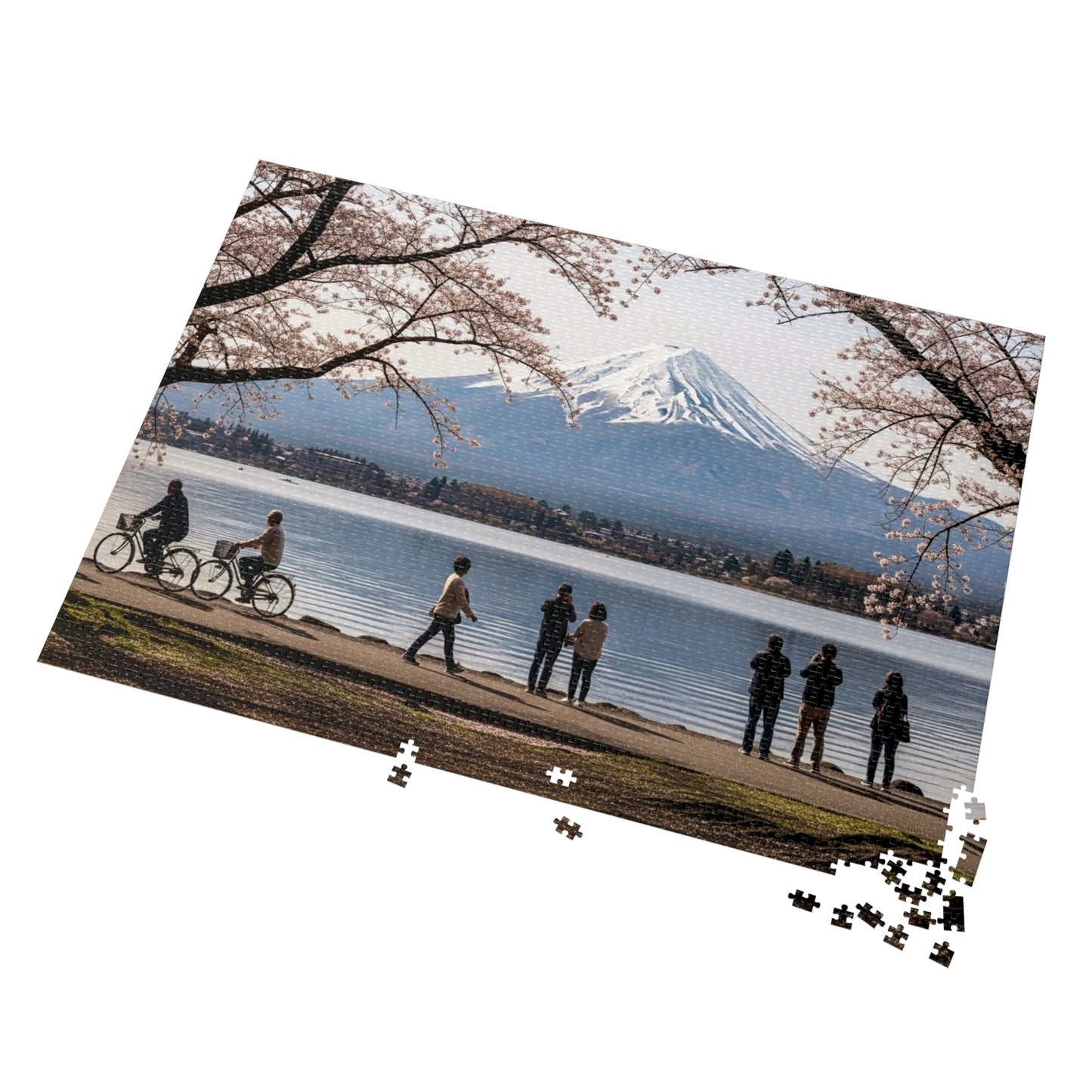 Mount Fuji Cherry Blossom Lake Jigsaw Puzzle 🌸 Snow Capped Peak, Sakura Frames & Serene Japan View