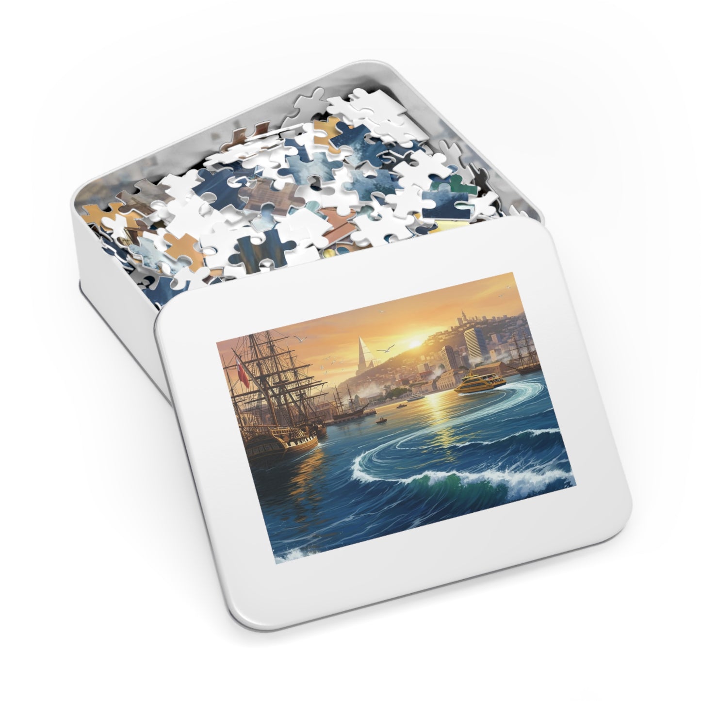 Sunset Harbor Jigsaw Puzzle |  Coastal City Sailing