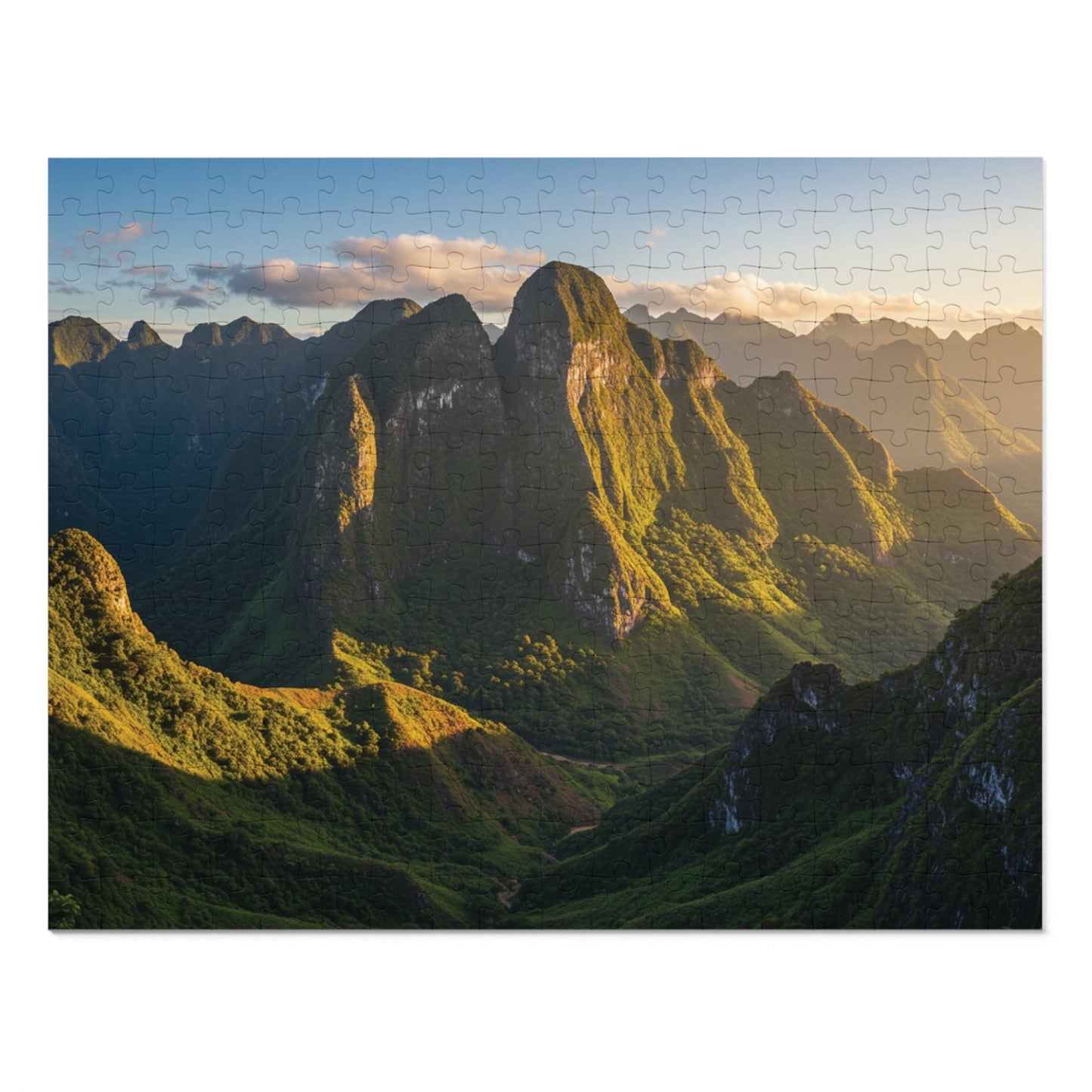 110, 252, 500, 1000, 2000 Jigsaw Puzzle, Sunlit Mountain Valley Jigsaw Puzzle – Lush Green Peaks & Scenic Trail View | Nature Puzzle Gift | Relaxing Landscape Puzzle for Adults & Teens