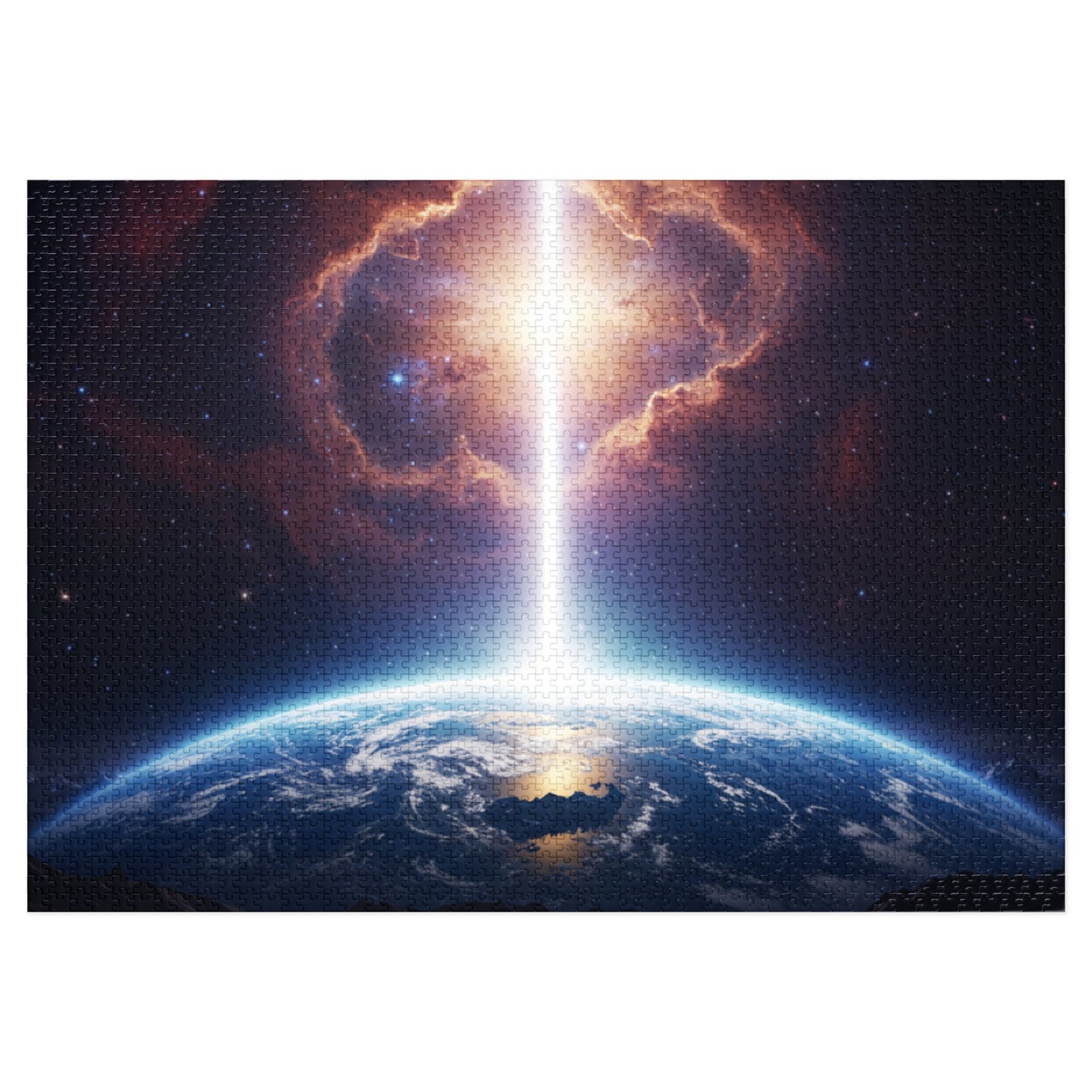 110, 252, 500, 1000, 2000 Planet Earth in Lightbeam Puzzle – Space Explorer Theme | Space Earth Art Jigsaw | Galaxy Scene | Earth from Space View