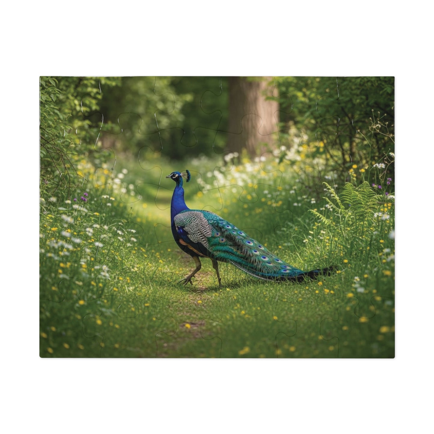 Peacock in Wildflower Garden Jigsaw Puzzle (with Tin) — 500-Piece Nature Puzzle Gift