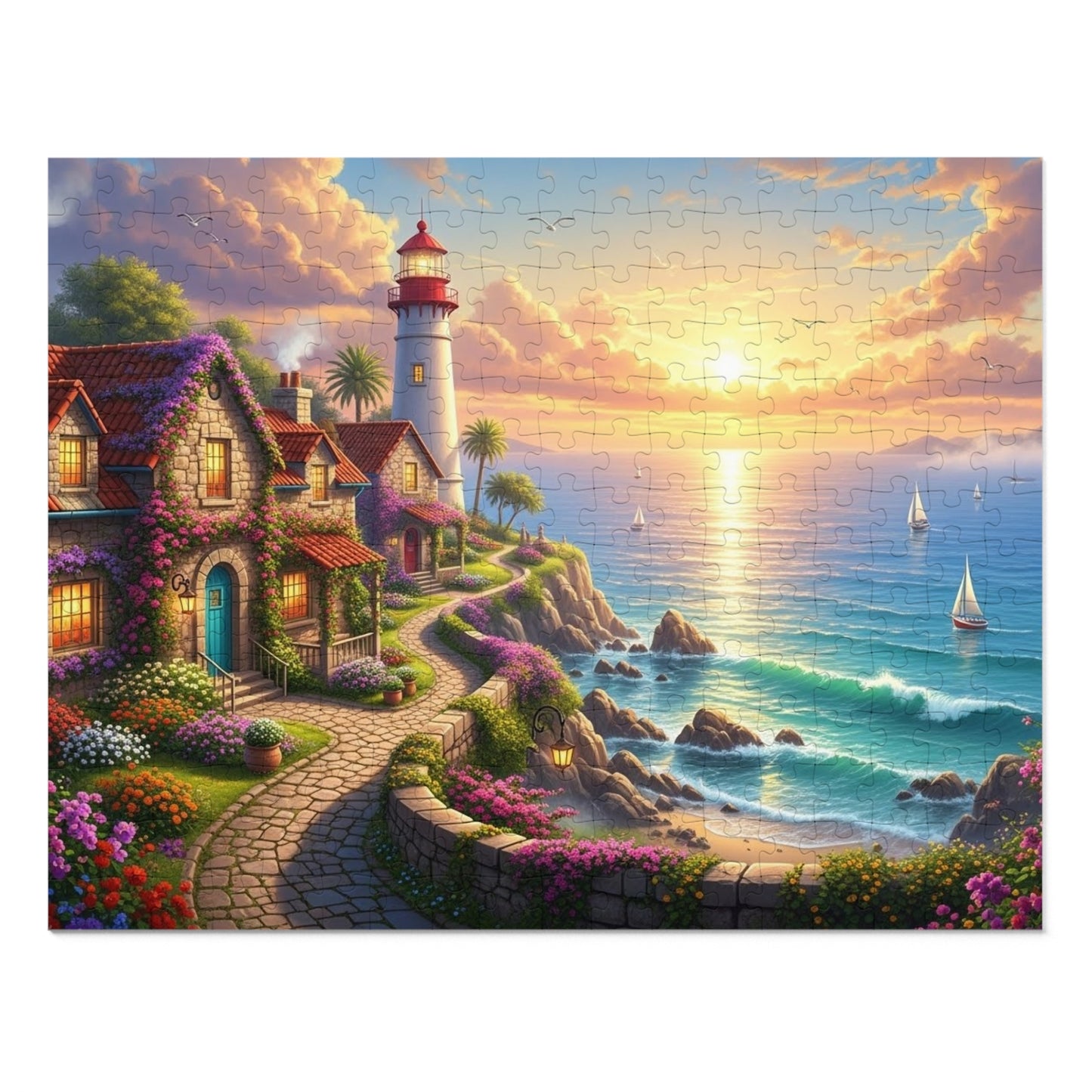 Coastal Lighthouse Sunset Jigsaw Puzzle