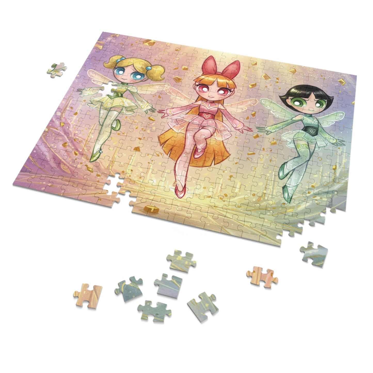 30, 110, 252 pcs Magical Fairy Trio Jigsaw Puzzle, Colorful Fairies in a Glittering World, Pastel Fantasy Puzzle, Glittering Fairy Puzzle