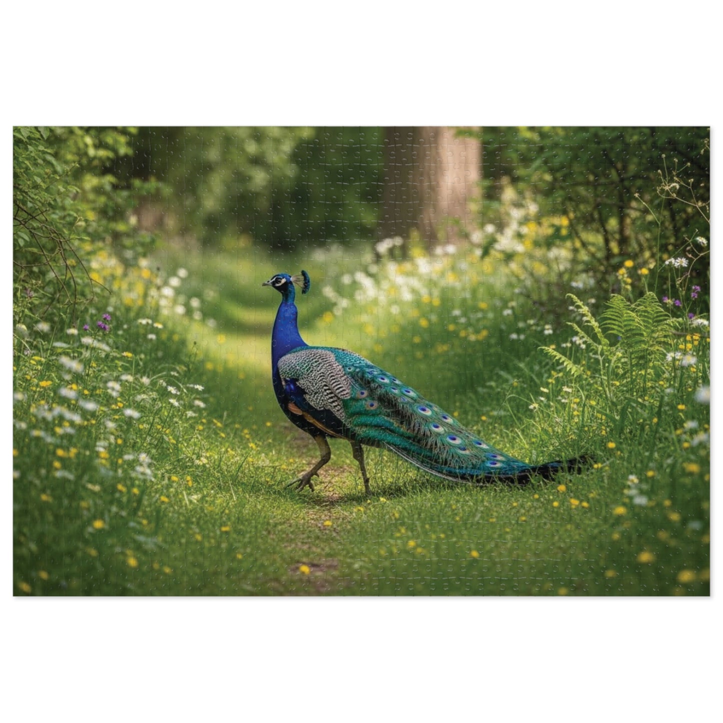 Peacock in Wildflower Garden Jigsaw Puzzle (with Tin) — 500-Piece Nature Puzzle Gift