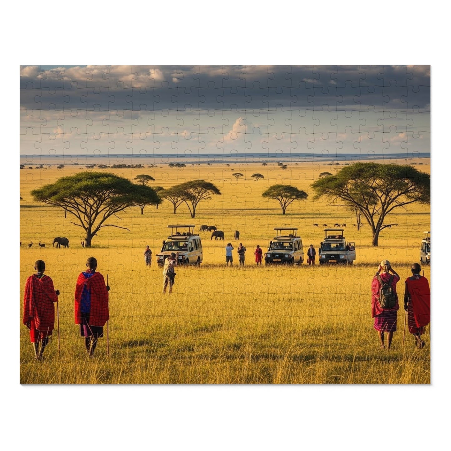 African Savanna Safari Jigsaw Puzzle 🦁 Golden Plains, Acacia Trees & Wildlife Adventure Scene