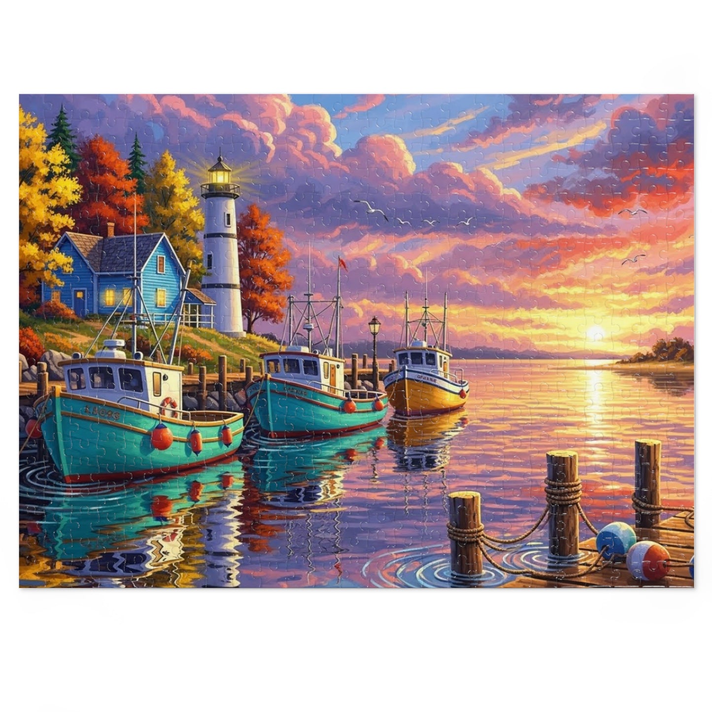 Autumn Harbor Lighthouse Jigsaw Puzzle