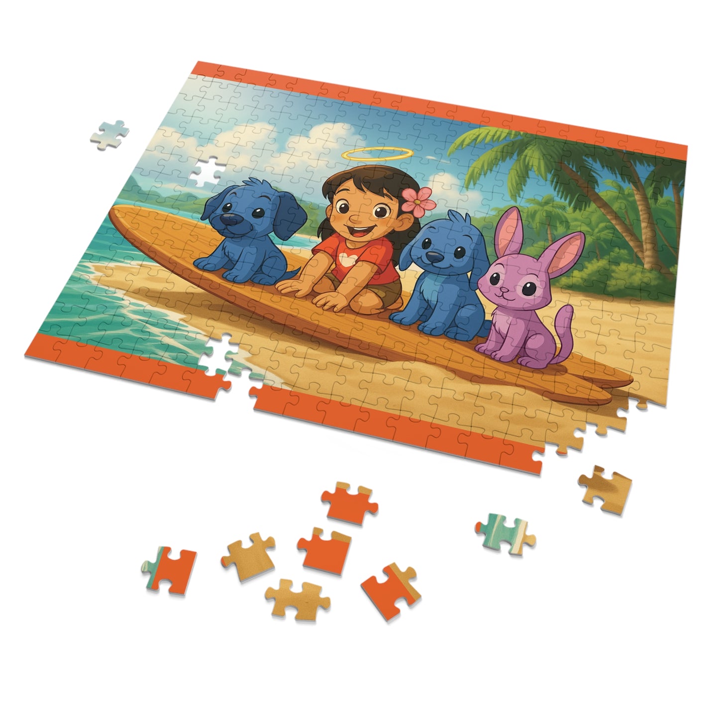 30, 110, 252, 500 Tropical Island Friends Puzzle, Wholesome Surfboard Companions Jigsaw, Adorable Island Adventure Puzzle, Bright Ocean Friends Puzzle