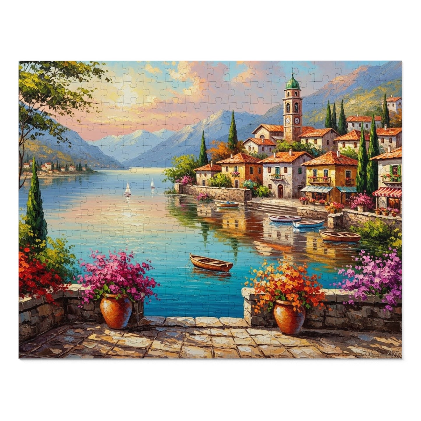 Mediterranean Lakeside Village Jigsaw Puzzle