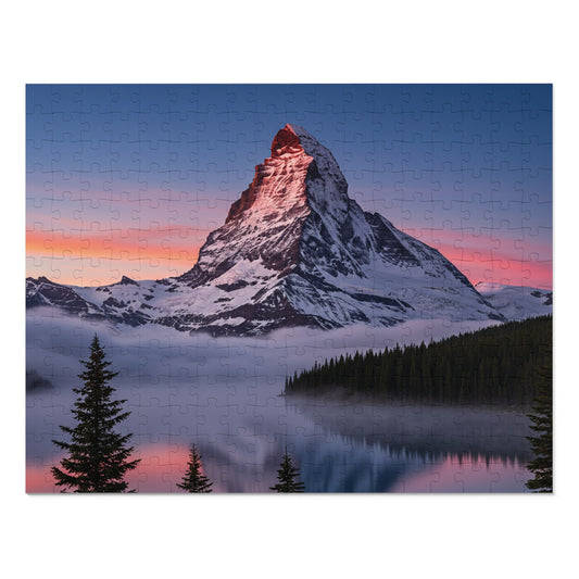 110, 252, 500, 1000, 2000, Snowy Mountain Peak Jigsaw Puzzle –  Alpine Majesty & Mirror Lake Sunset Scene, Scenic Nature Puzzle in Gift Tin (252–2000 Pieces)