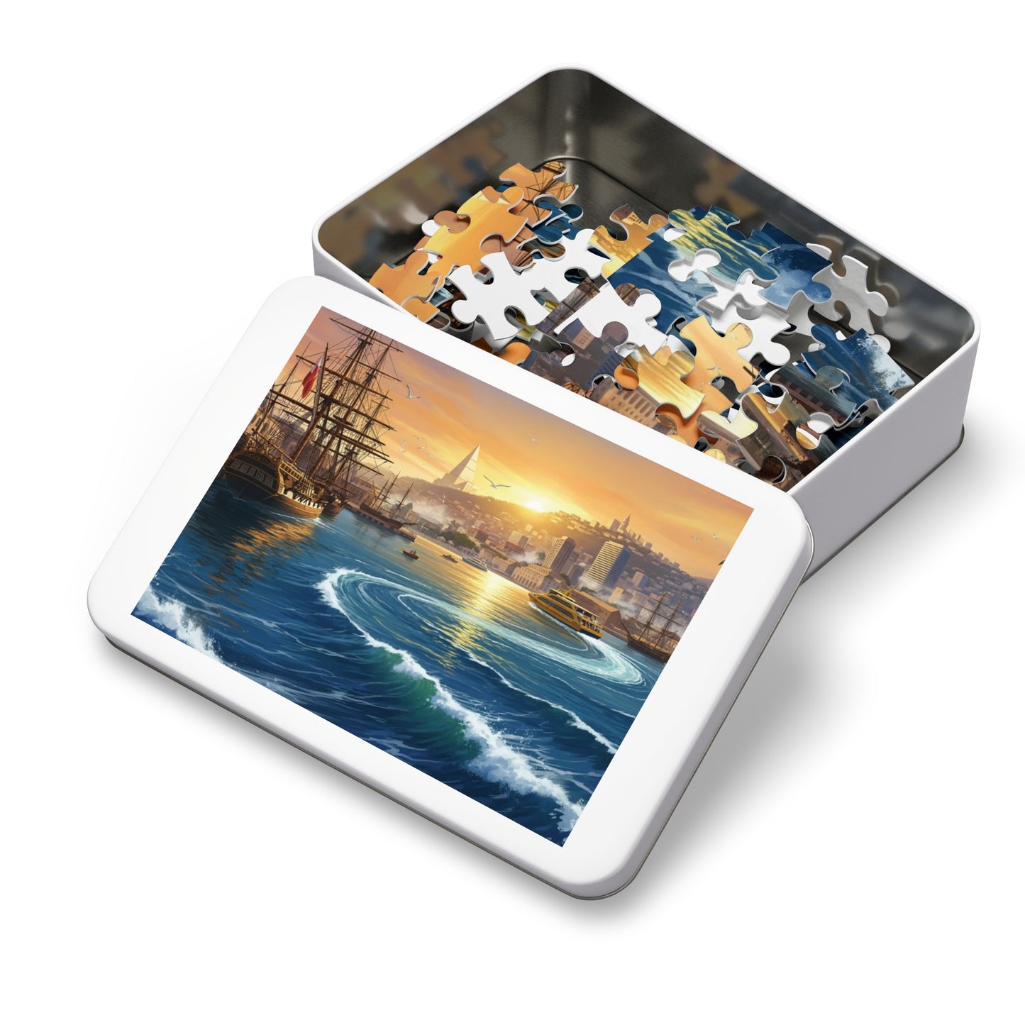 Sunset Harbor Jigsaw Puzzle |  Coastal City Sailing