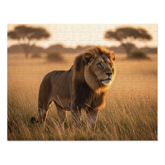 Lion in Golden Savanna Jigsaw Puzzle (with Tin)