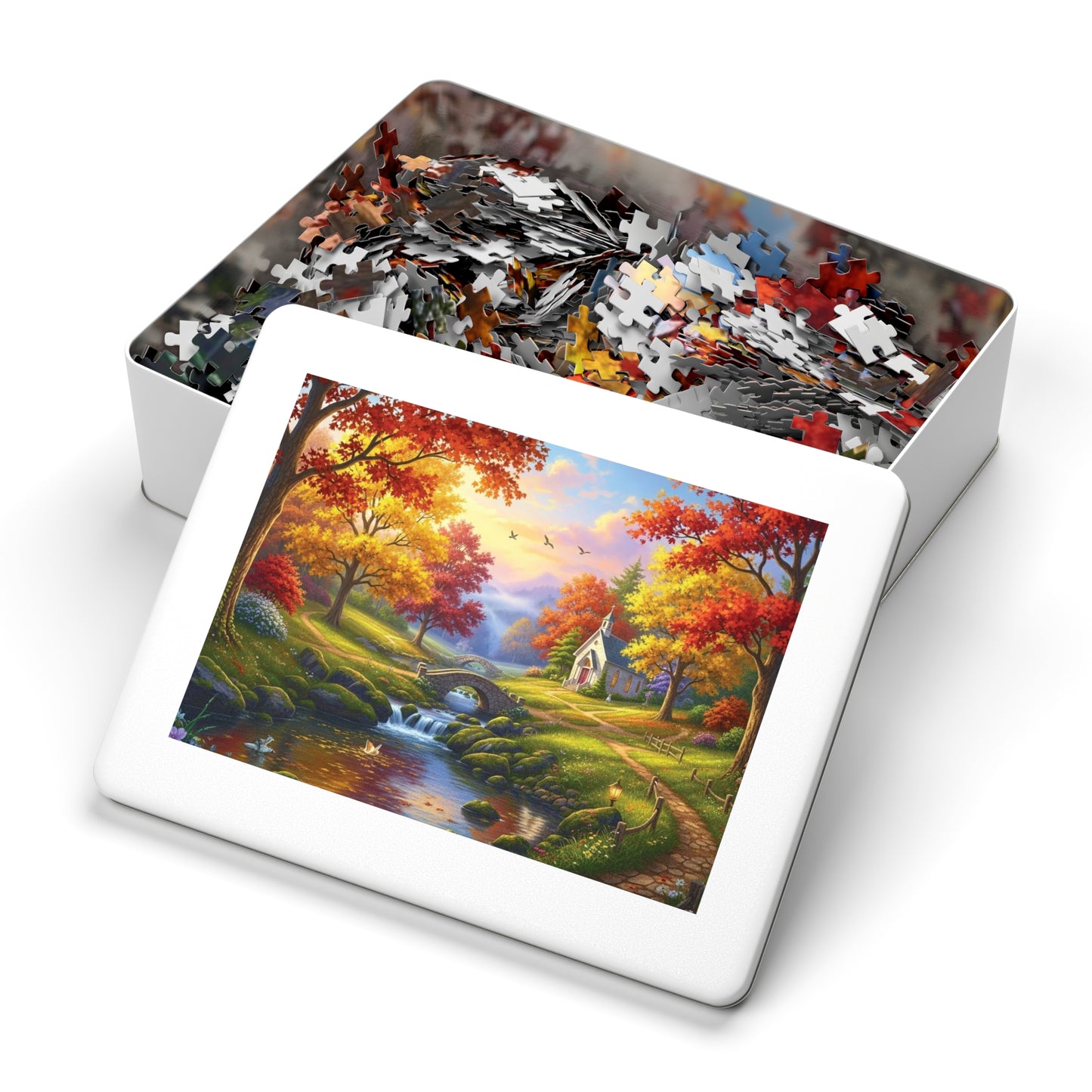 Autumn Chapel Serenity Jigsaw Puzzle