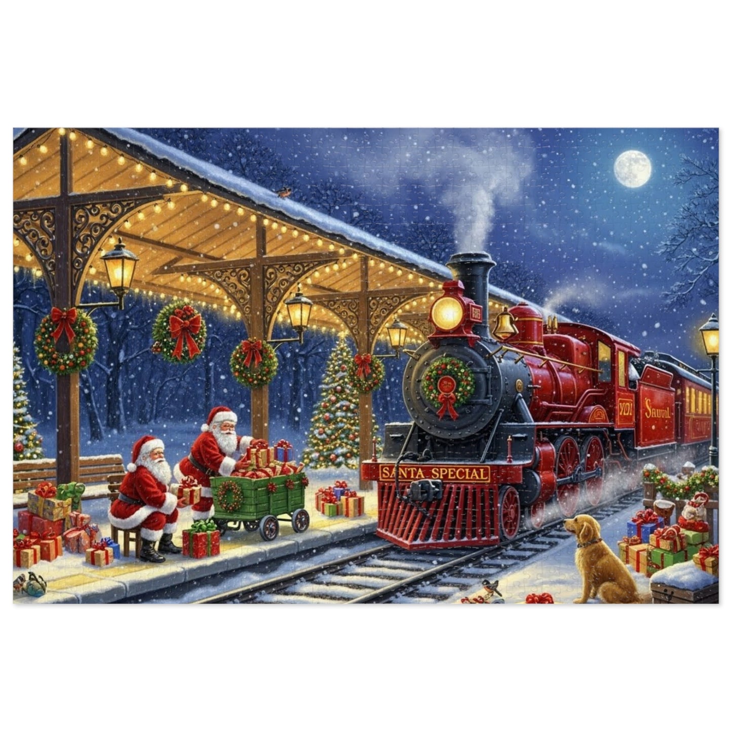 Santa Special Christmas Train Jigsaw Puzzle Magical Winter Night Scene