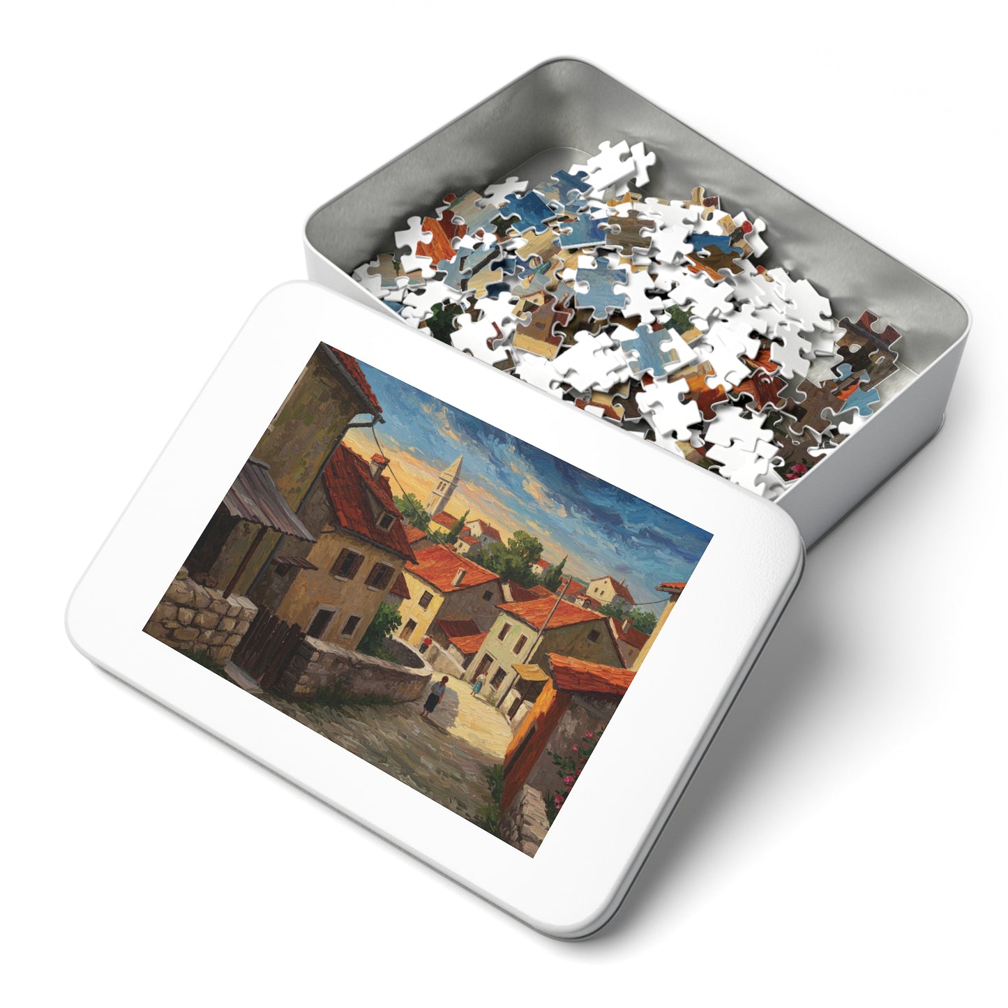 110, 252, 500, 1000, 2000 Mediterranean Village Jigsaw Puzzle Jigsaw Puzzle, Rustic European Village, Old World Architecture and Warm Colors