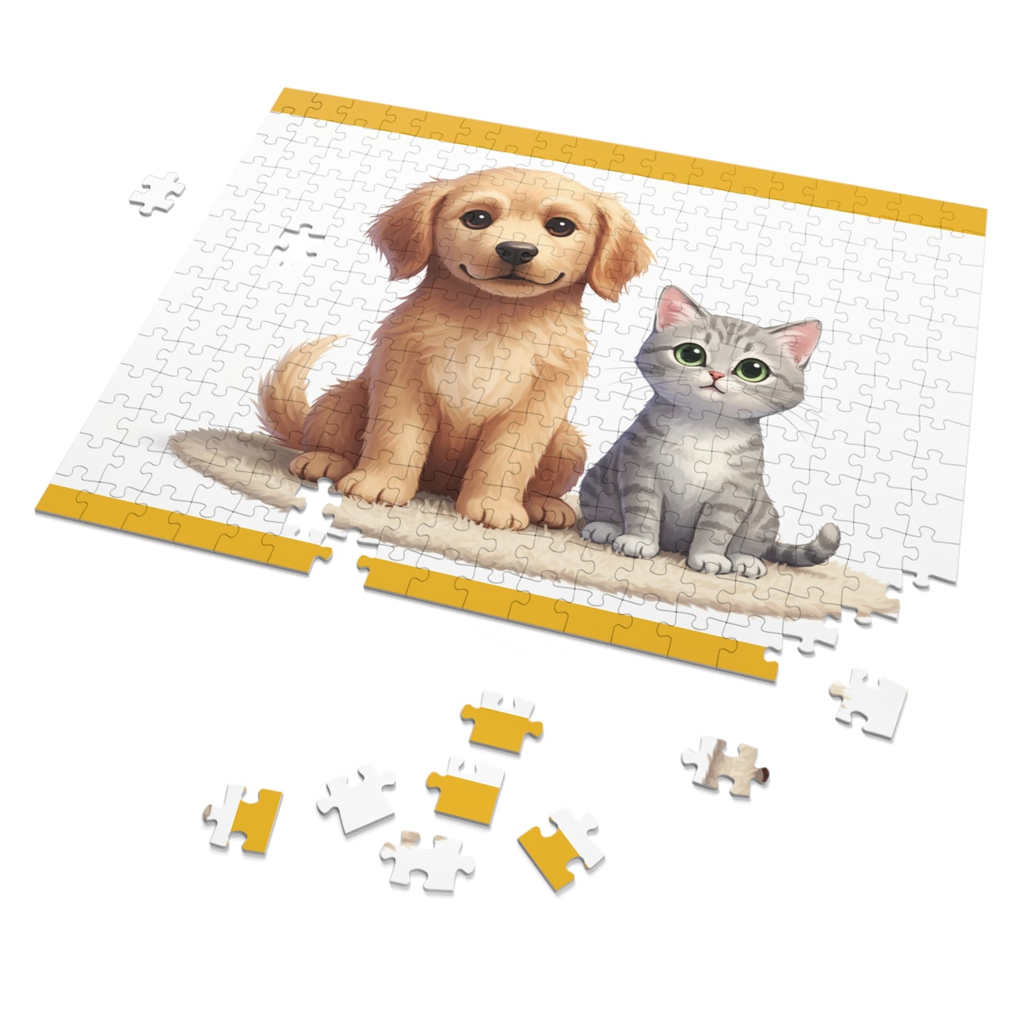 30, 110, 252 Jigsaw Puzzle| Adorable Puppy and Kitten Puzzle | Cute Pet Duo Jigsaw | Whimsical Animal Illustration for Kids & Pet Lovers | Multiple Sizes Available