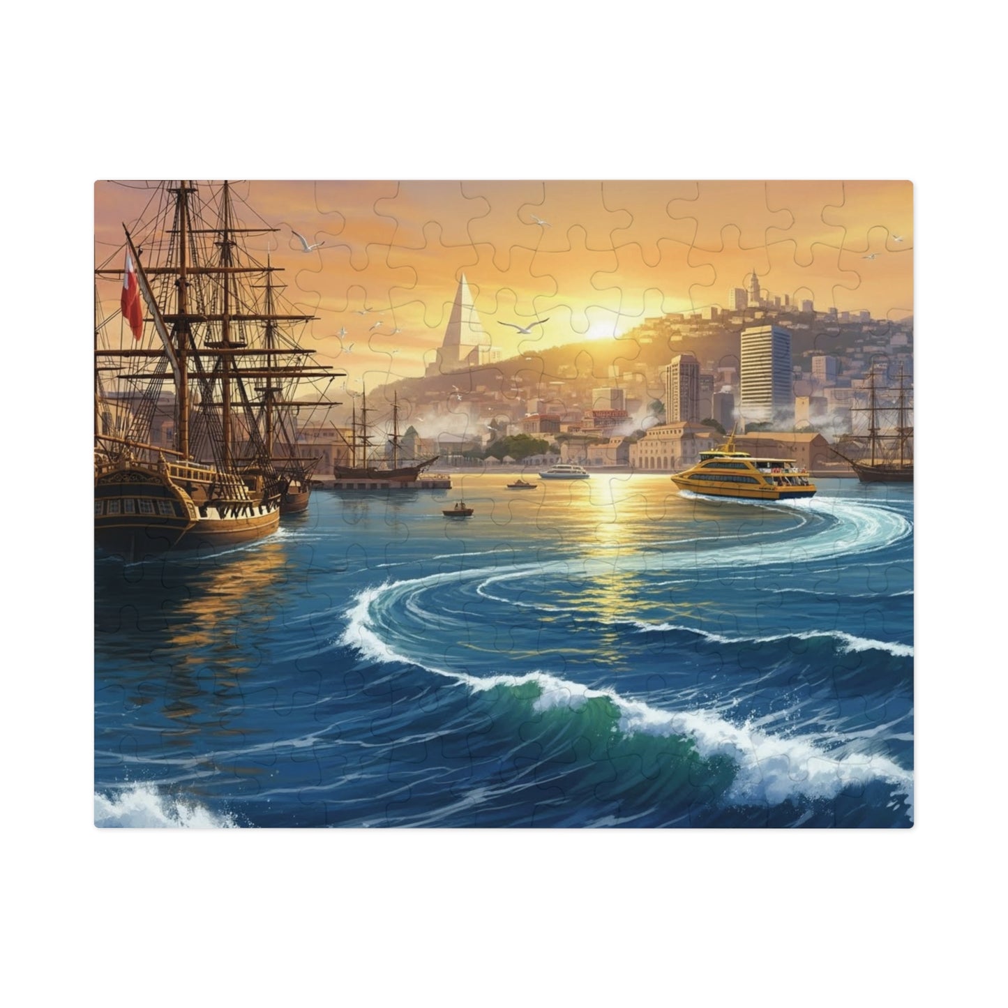Sunset Harbor Jigsaw Puzzle |  Coastal City Sailing